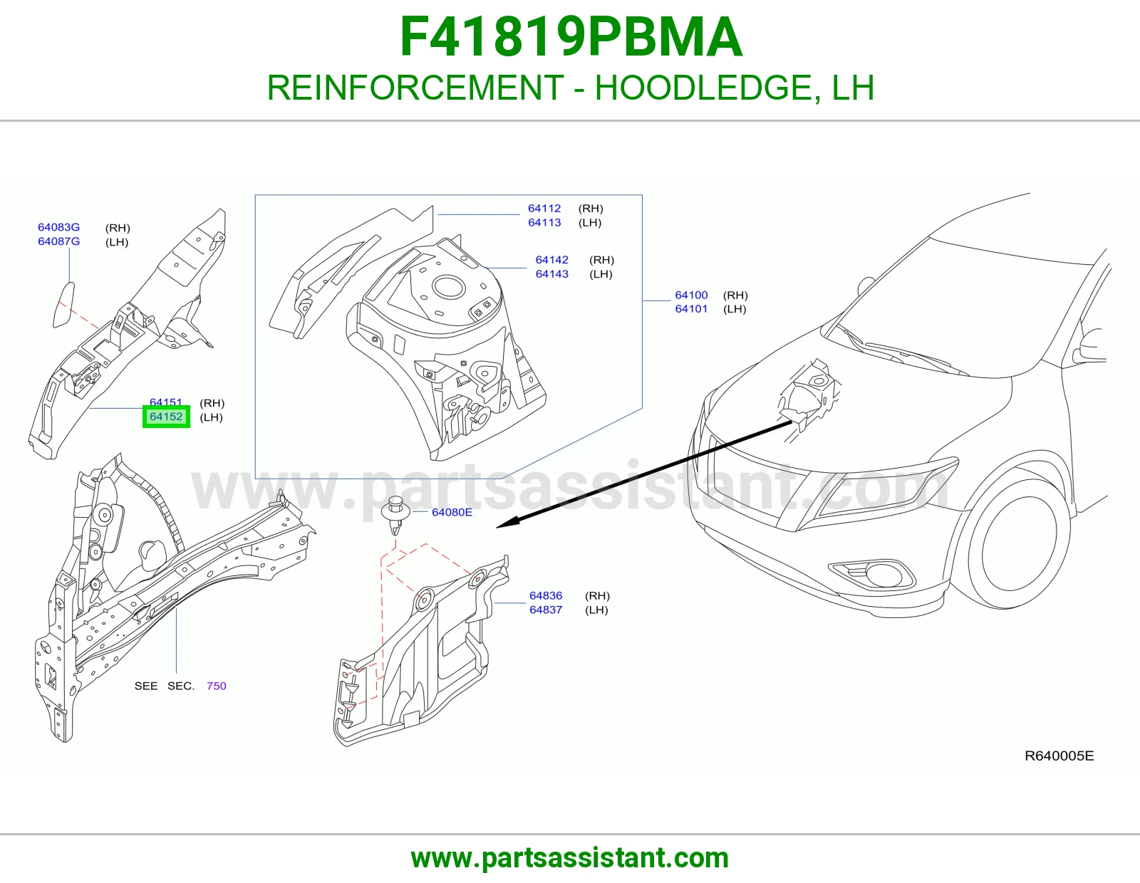 تقوية حافة حوض كبوت يسار F41819PBMA