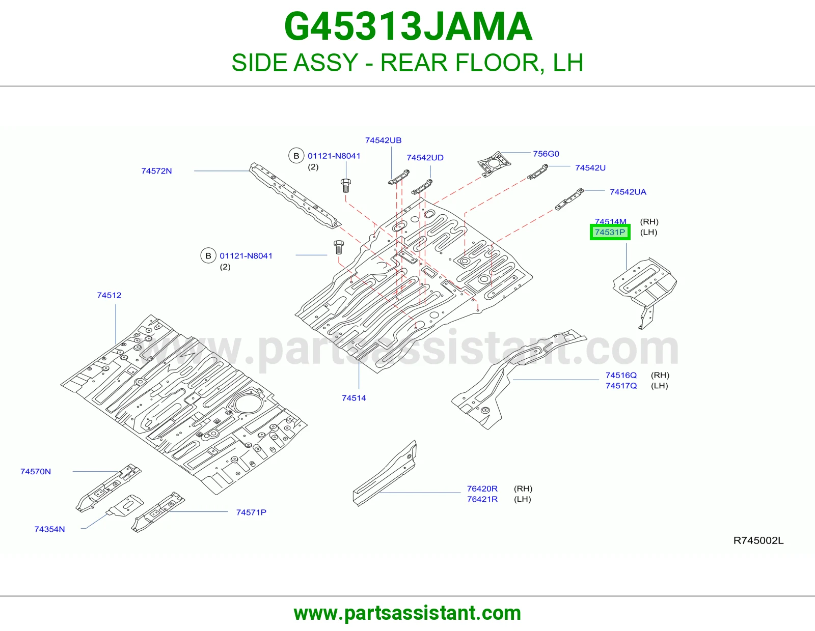 جنب أرضية خلفية يسار كامل G45313JAMA