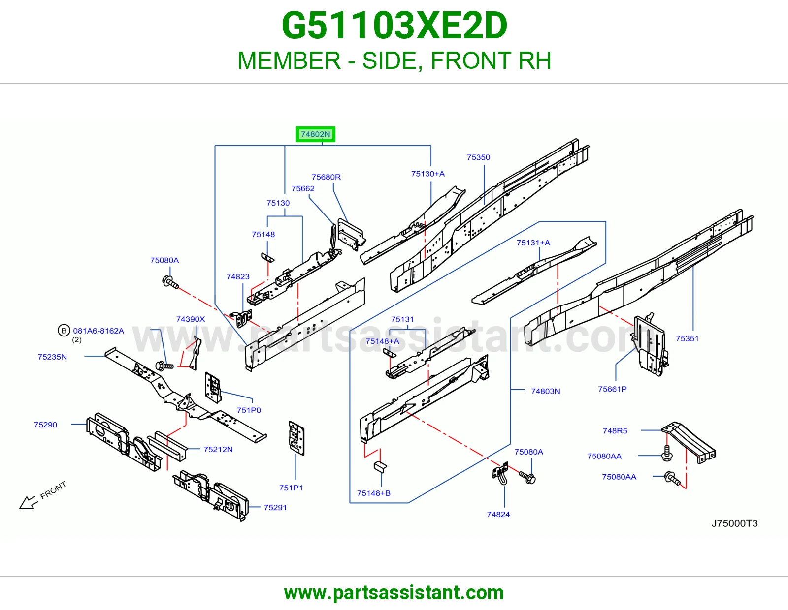 MEMBER - SIDE, FRONT RH G51103XE2D