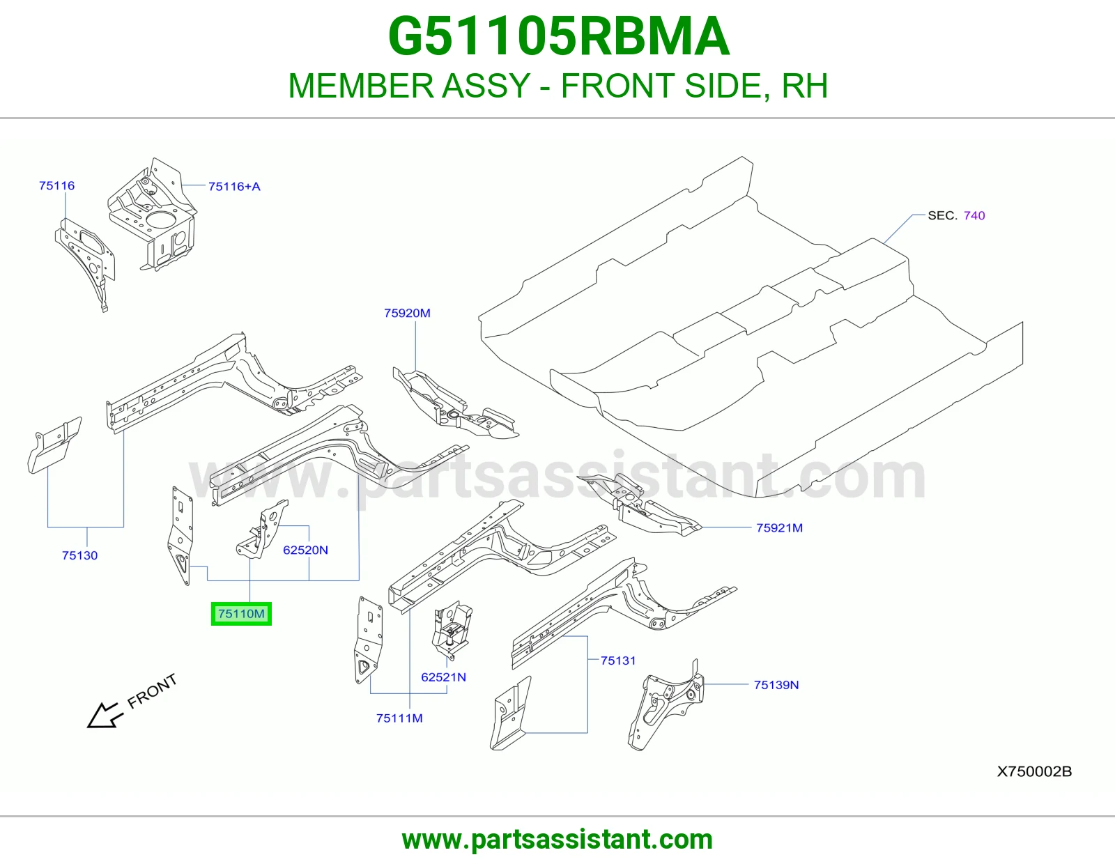 كمر جانب أمامي يمين كامل G51105RBMA