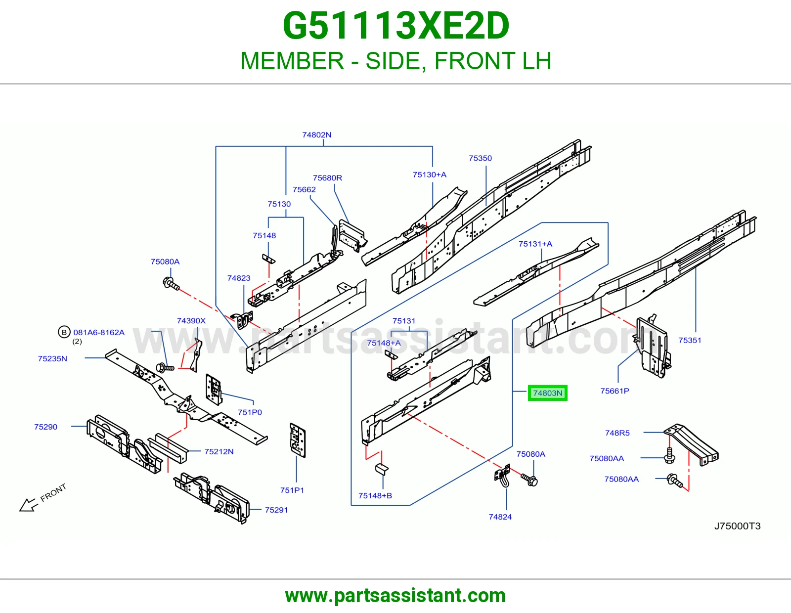 جسر جانبي أمامي يسار G51113XE2D