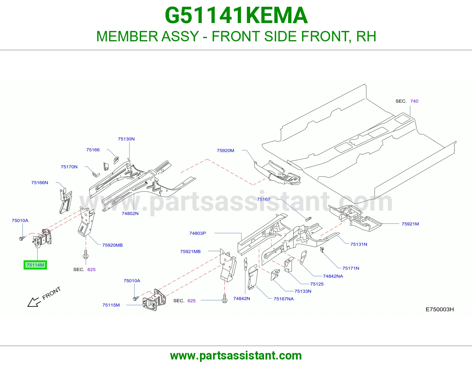 كمر جانبي أمامي جهة الأمام يمين كامل G51141KEMA