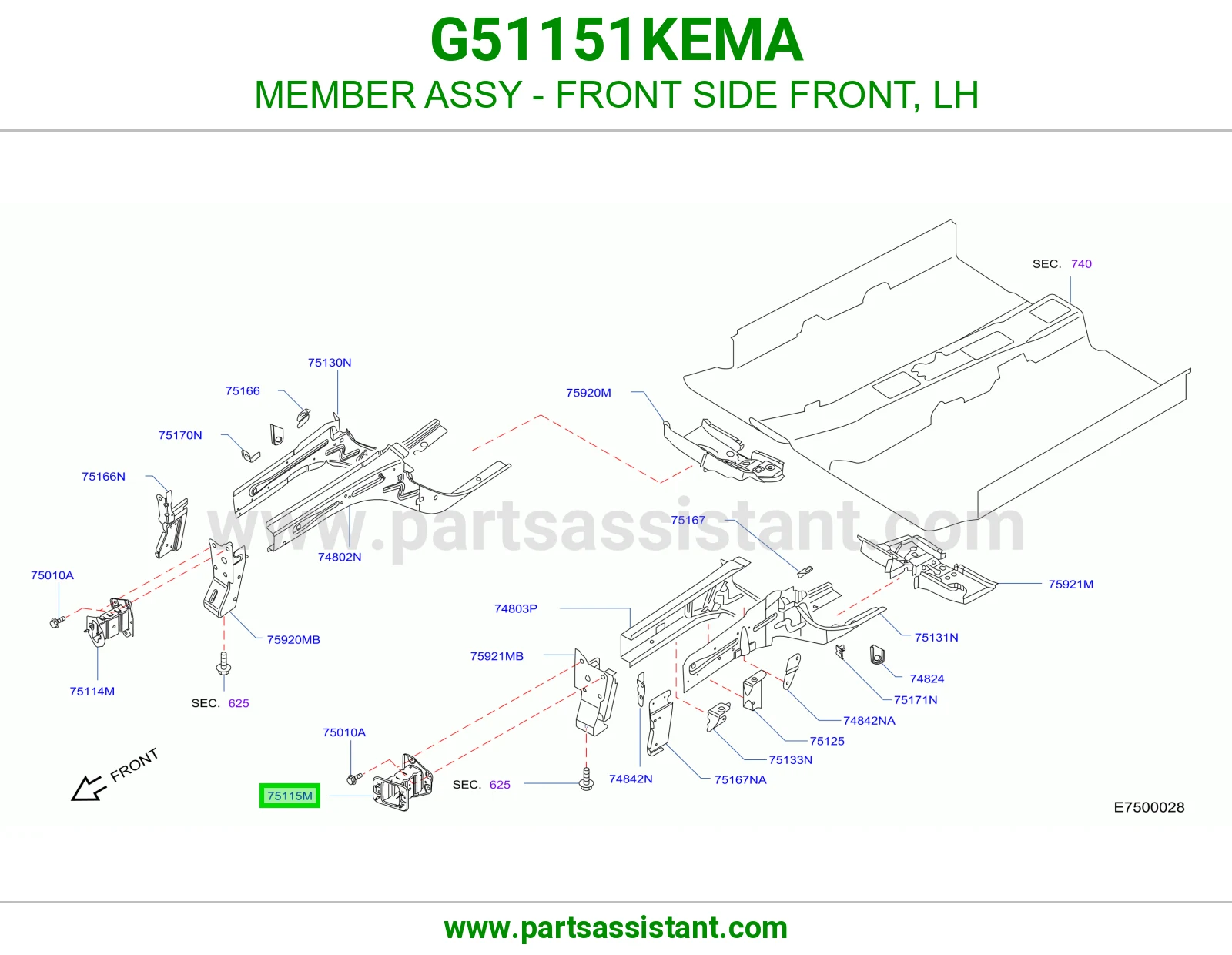 كمر جانبي أمامي جهة الأمام يسار كامل G51151KEMA