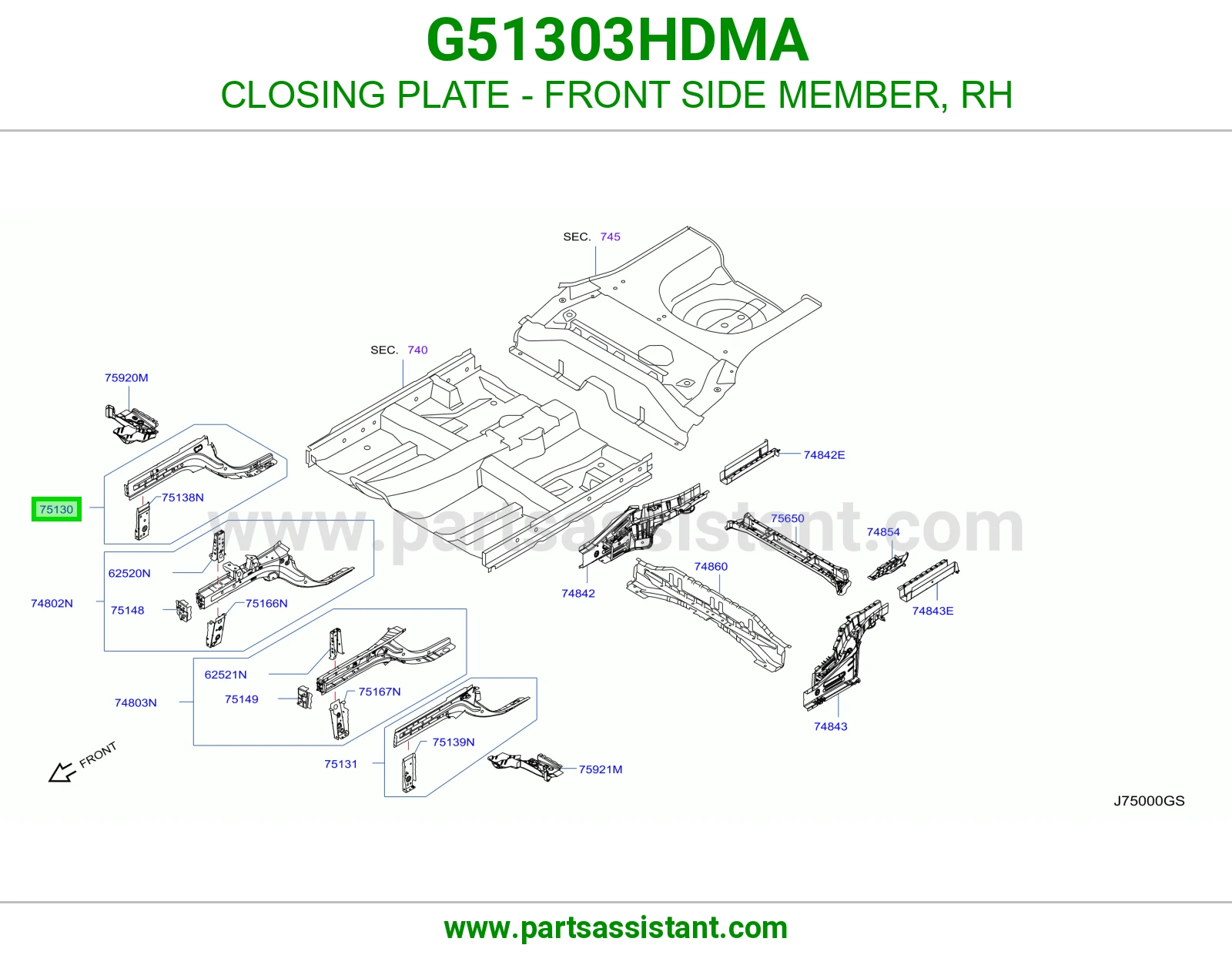 صاج تسكير شاصي أمامي يمين G51303HDMA