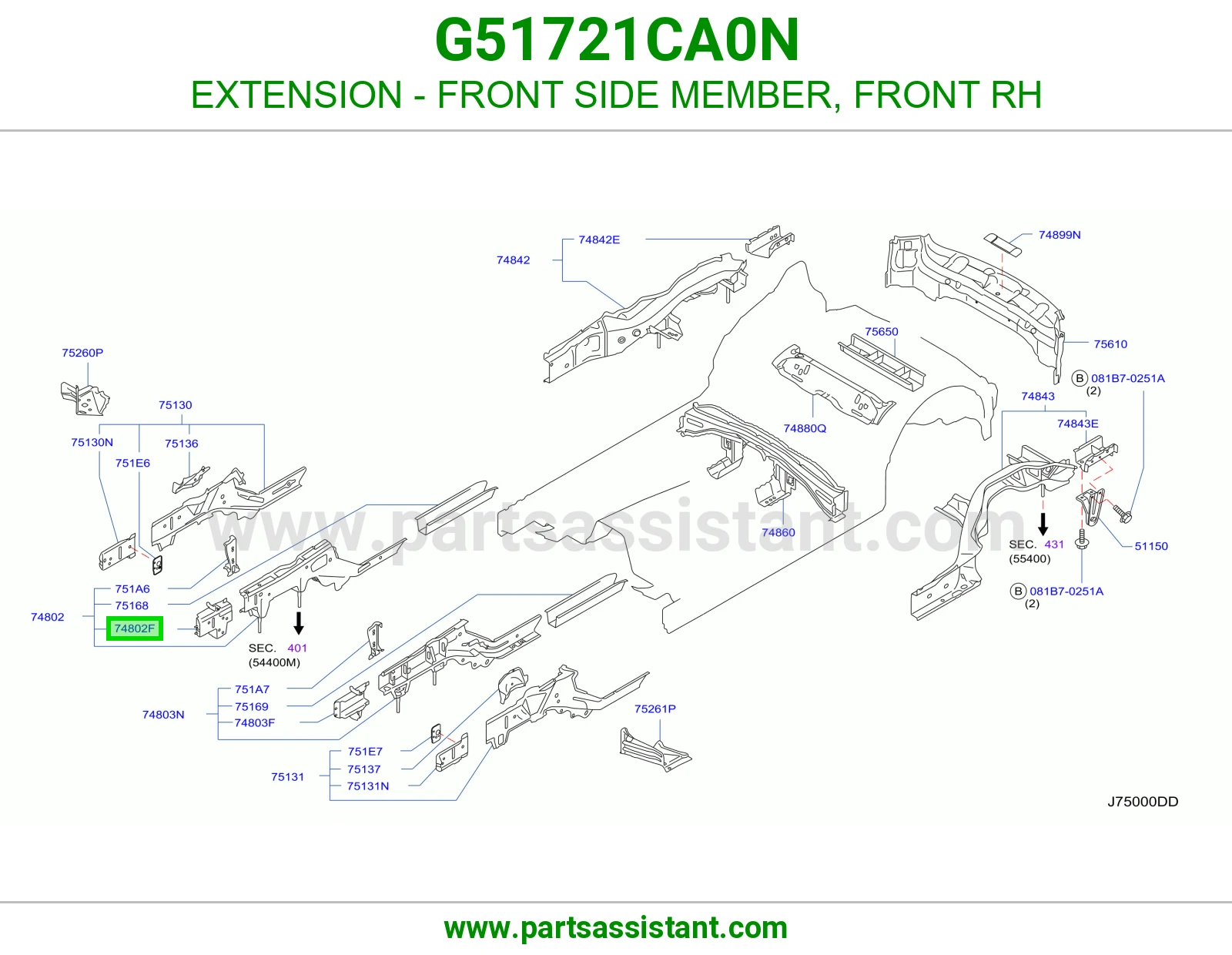 تكملة شاصي أمامي يمين G51721CA0N