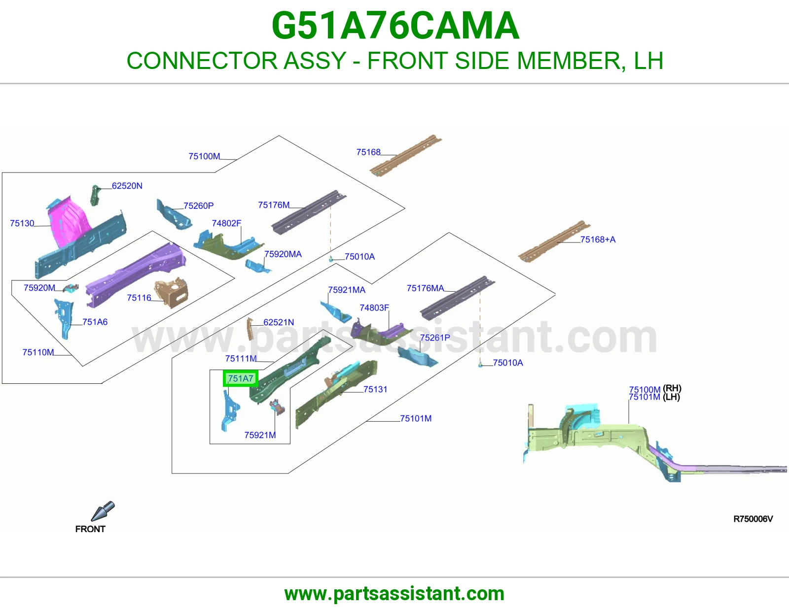 فيش شاصي أمامي يسار كامل G51A76CAMA