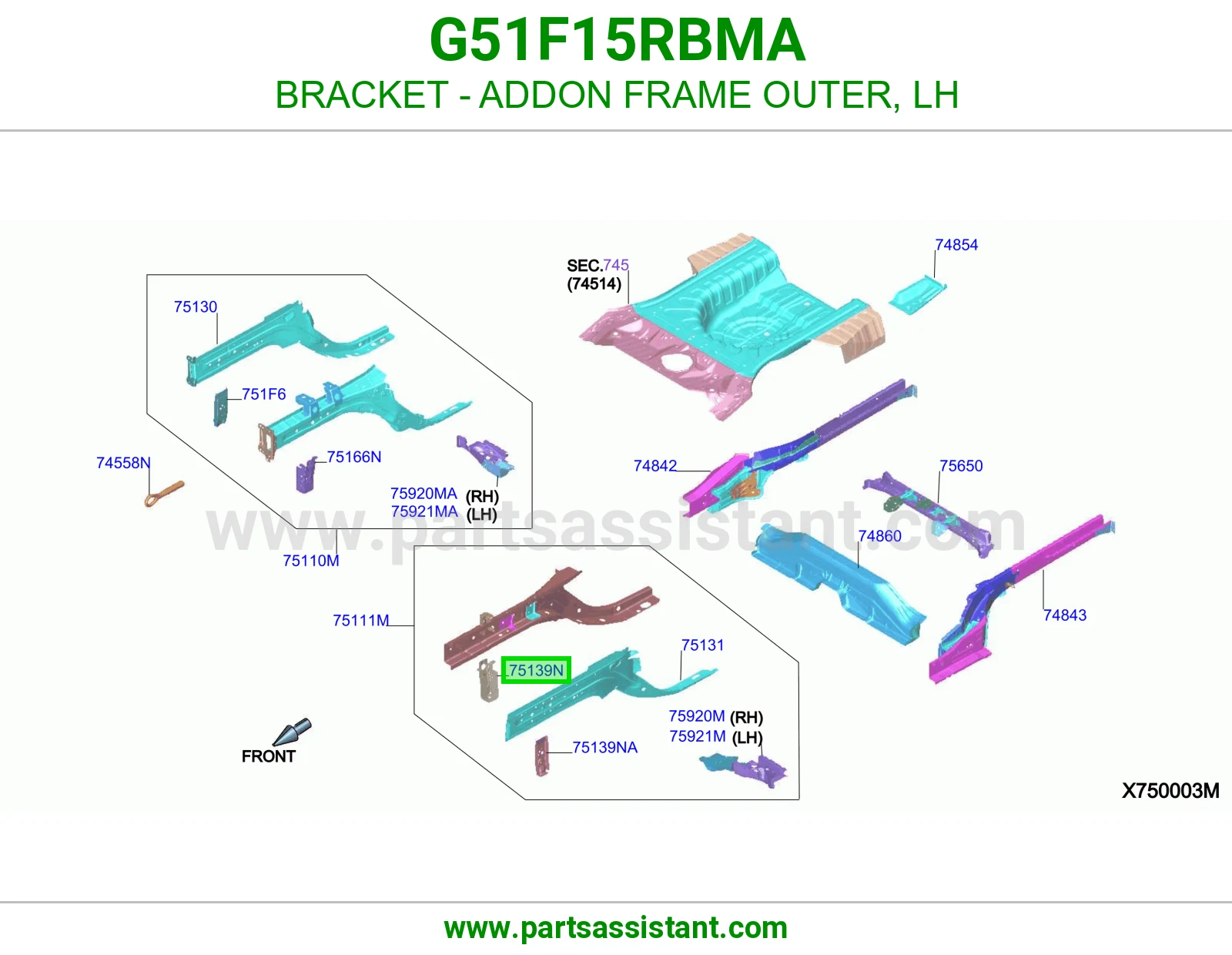 قاعدة إطار إضافي خارجي يسار G51F15RBMA