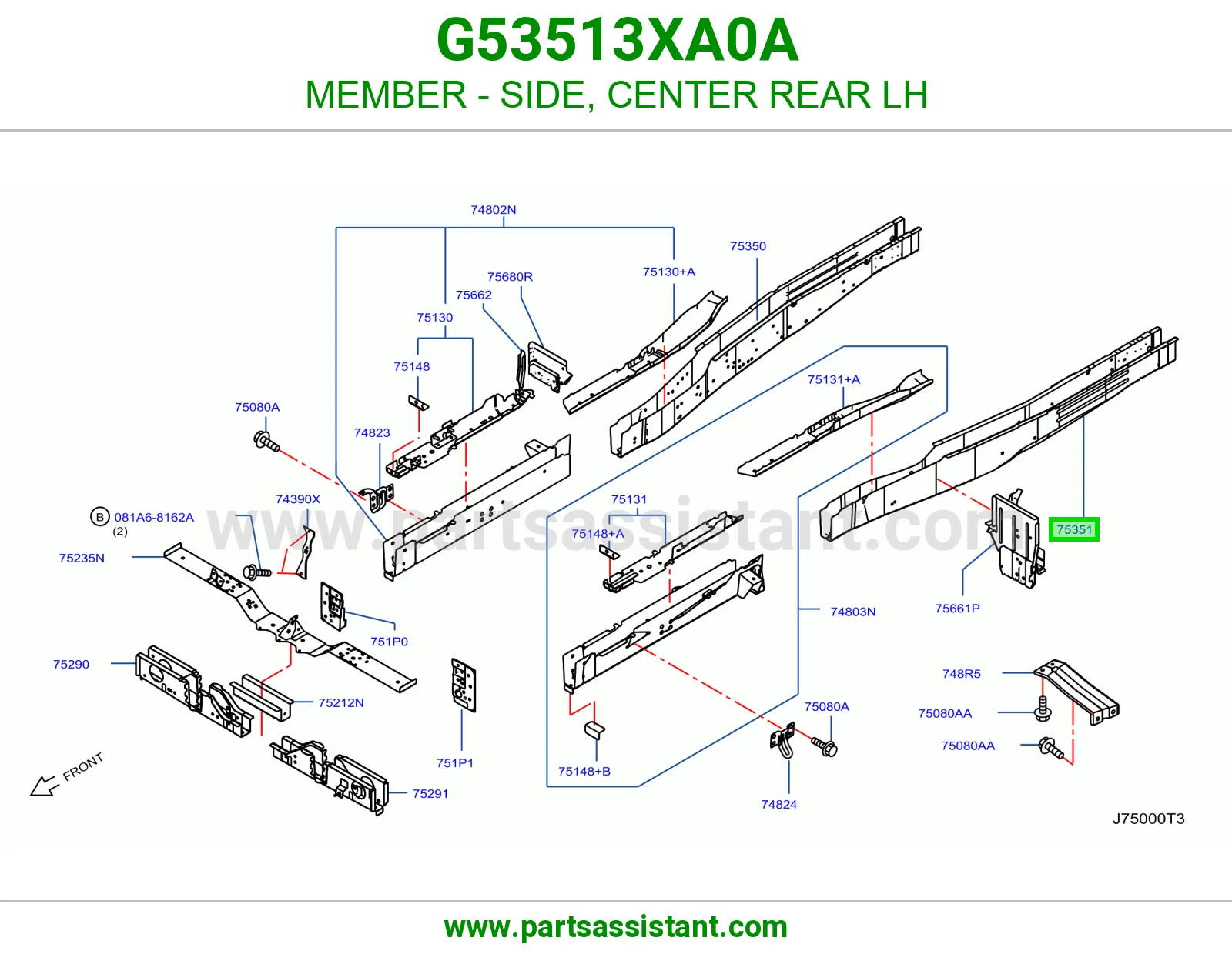 جسر جانبي وسط خلفي يسار G53513XA0A