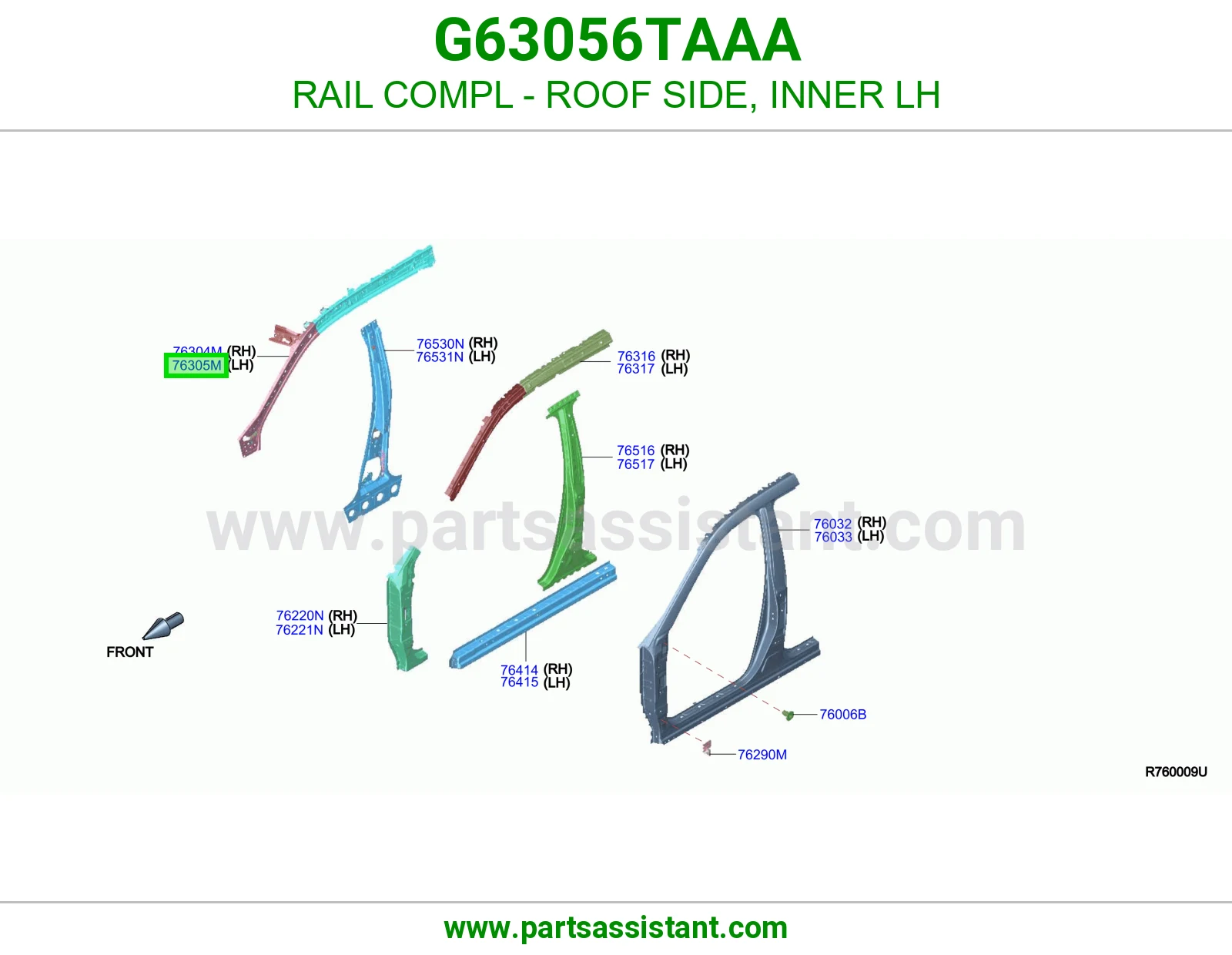 سكة جانب سقف داخلي يسار كاملة G63056TAAA