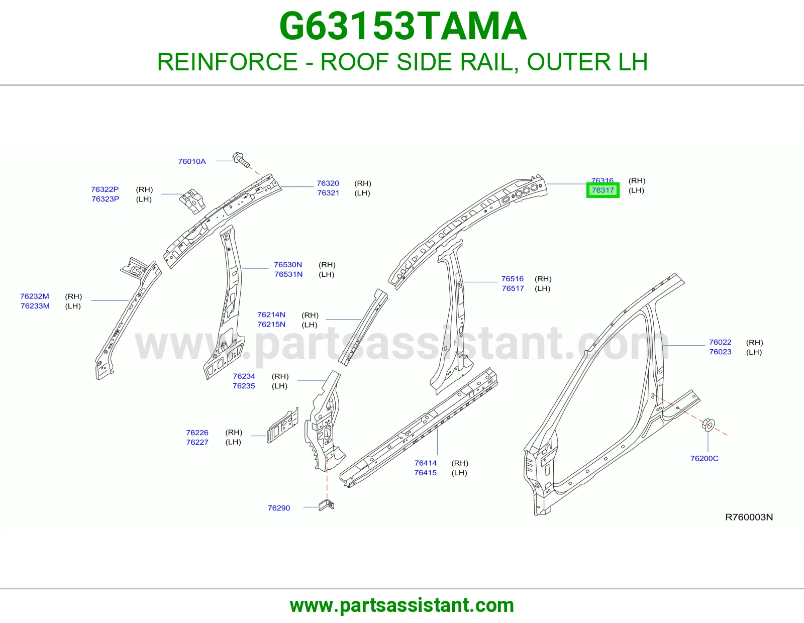 تقوية سمكة سقف جانبية خارجي يسار G63153TAMA