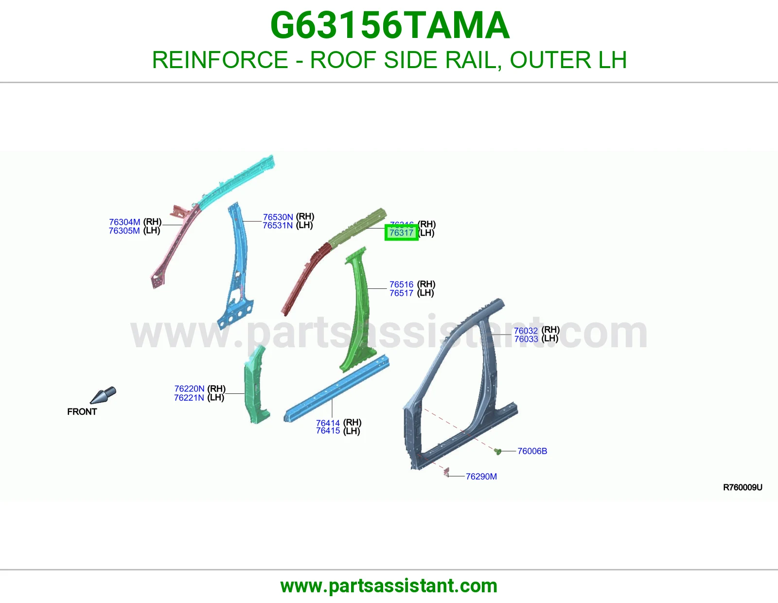 تقوية سمكة سقف جانبية خارجي يسار G63156TAMA
