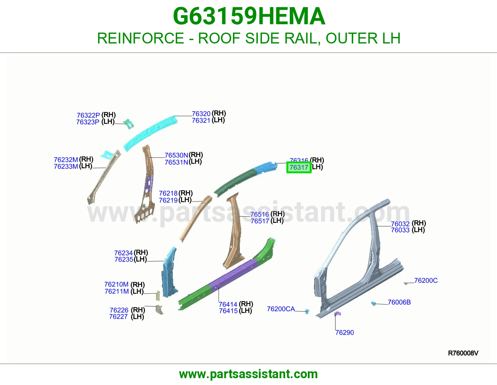 تقوية سمكة سقف جانبية خارجي يسار G63159HEMA