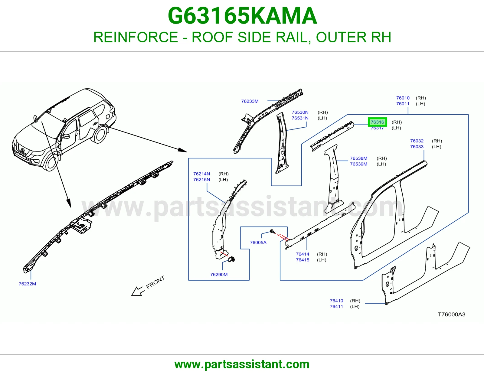 تقوية سمكة سقف جانبية خارجي يمين G63165KAMA
