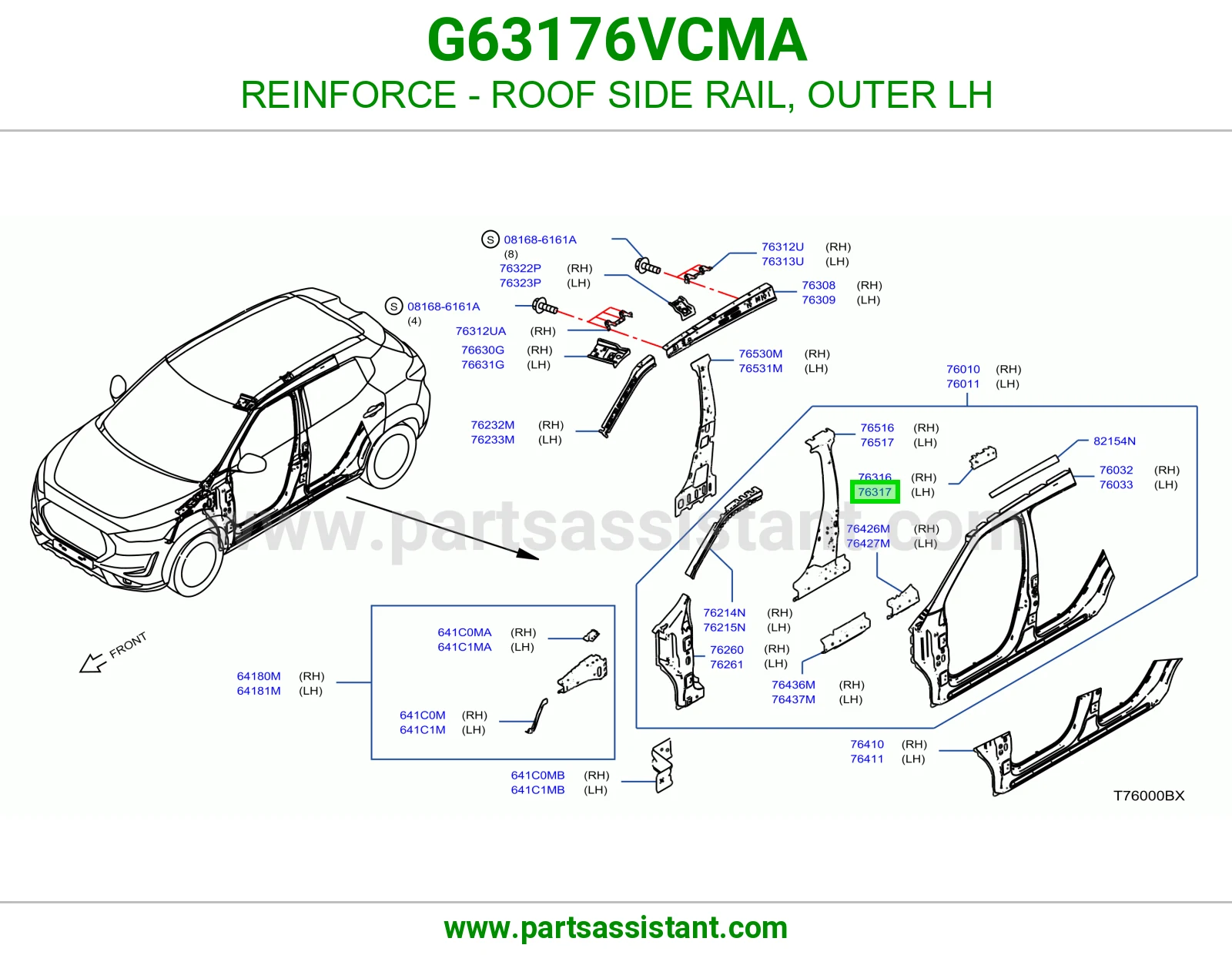 تقوية سمكة سقف جانبية خارجي يسار G63176VCMA
