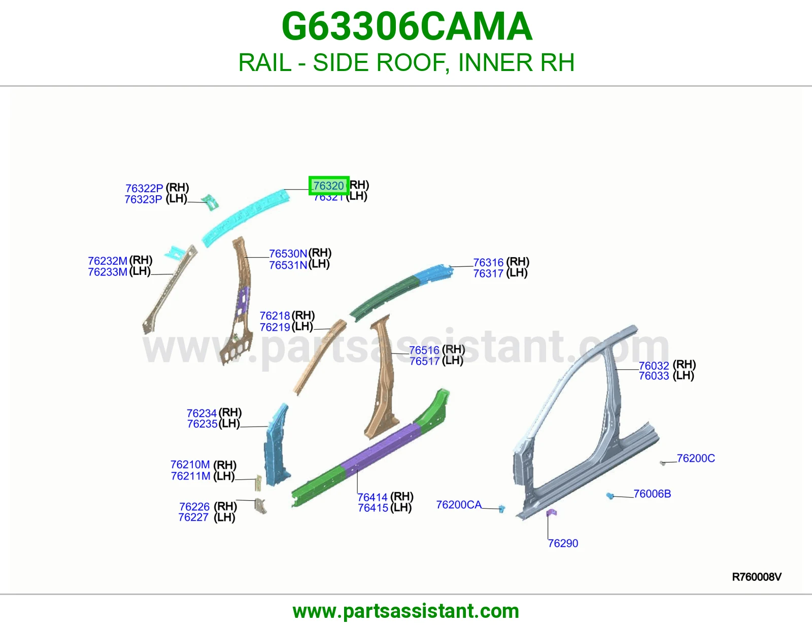 سكة جانب سقف داخلي يمين G63306CAMA