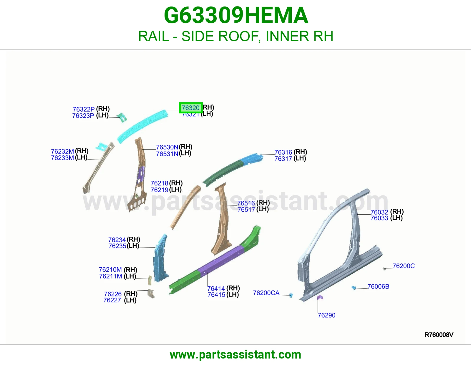 سكة جانب سقف داخلي يمين G63309HEMA