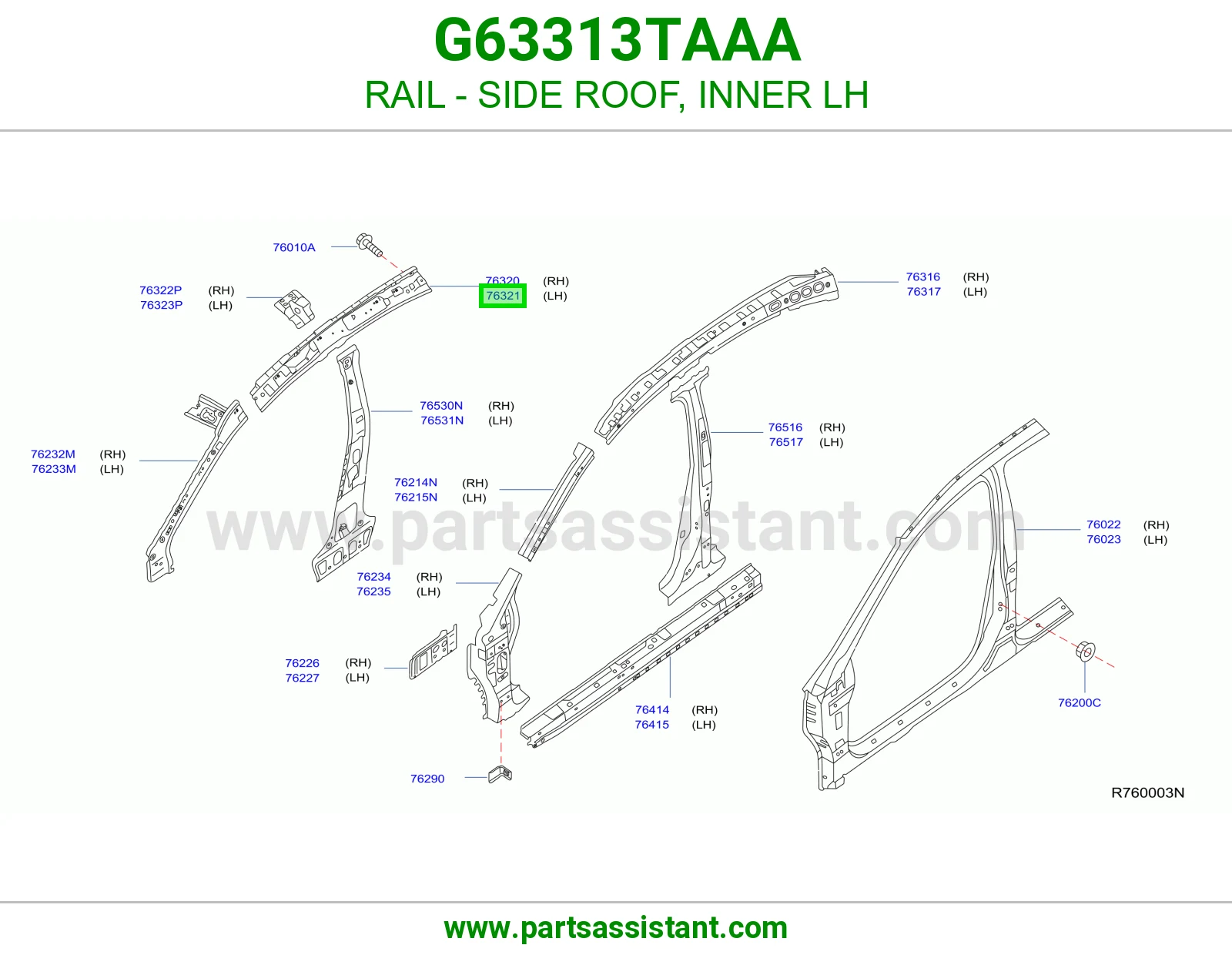سكة جانب سقف داخلي يسار G63313TAAA
