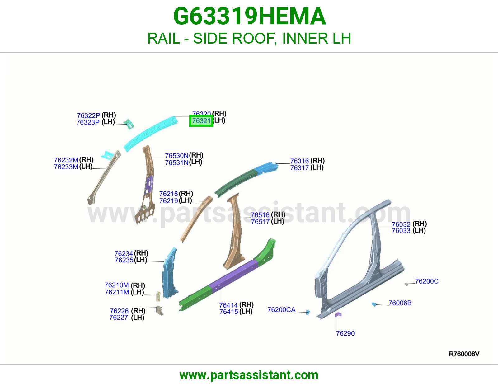 سكة جانب سقف داخلي يسار G63319HEMA