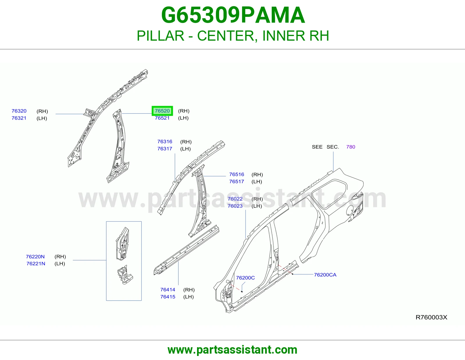عمود وسط داخلي يمين G65309PAMA