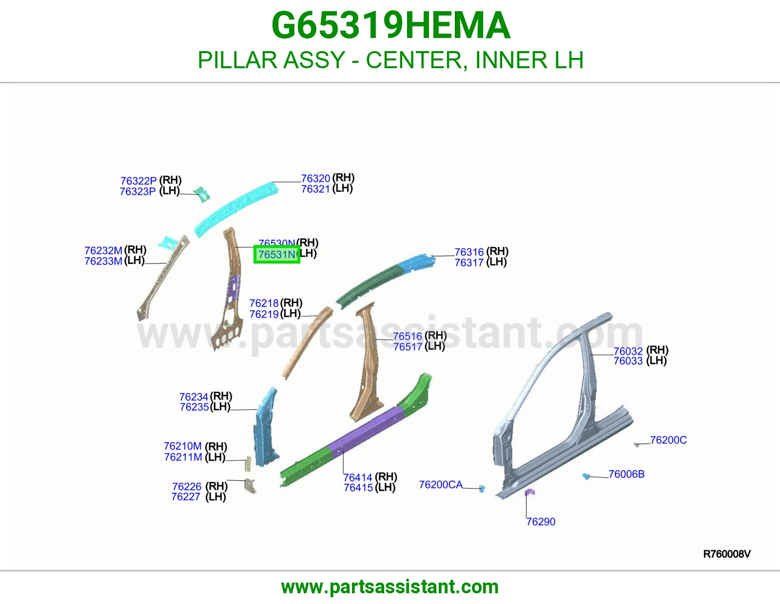 عمود وسط داخلي يسار كامل G65319HEMA