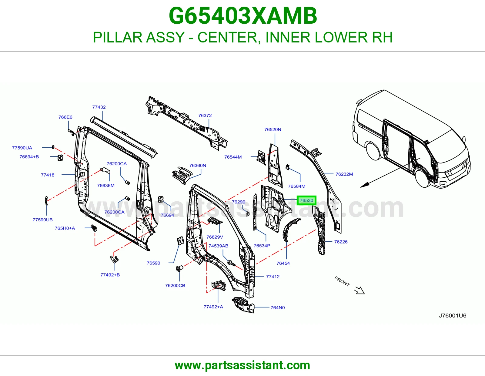 عمود وسط داخلي تحت يمين كامل G65403XAMB