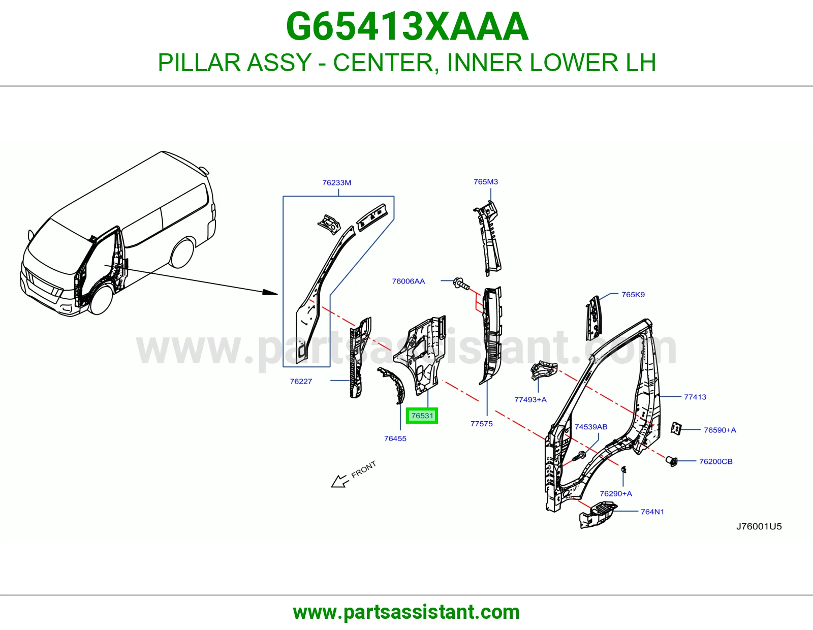 عمود وسط داخلي تحت يسار كامل G65413XAAA