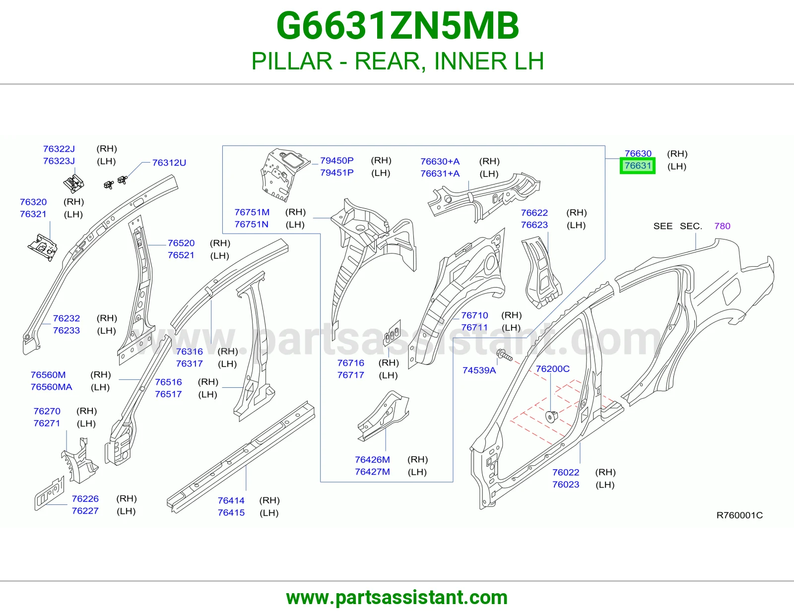 عمود خلفي داخلي يسار G6631ZN5MB