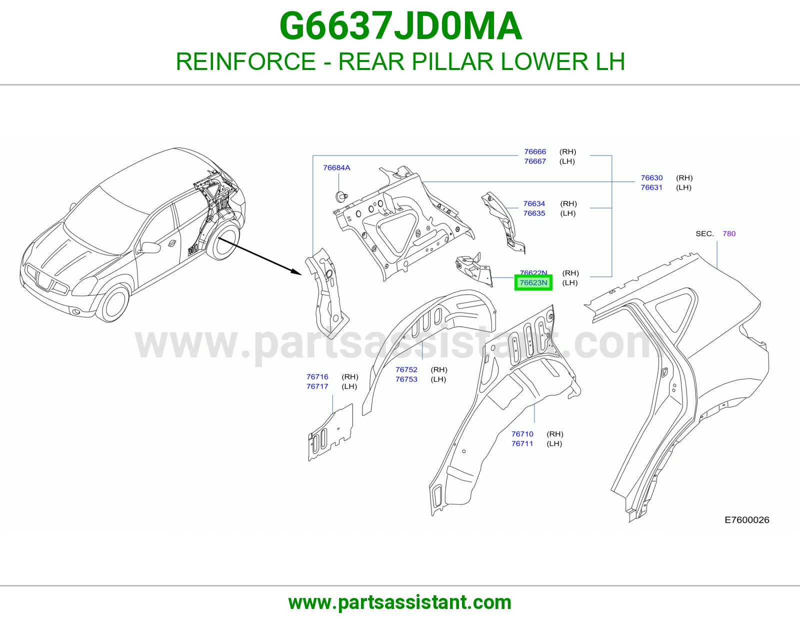 تقوية عمود خلفي يسار تحت G6637JD0MA