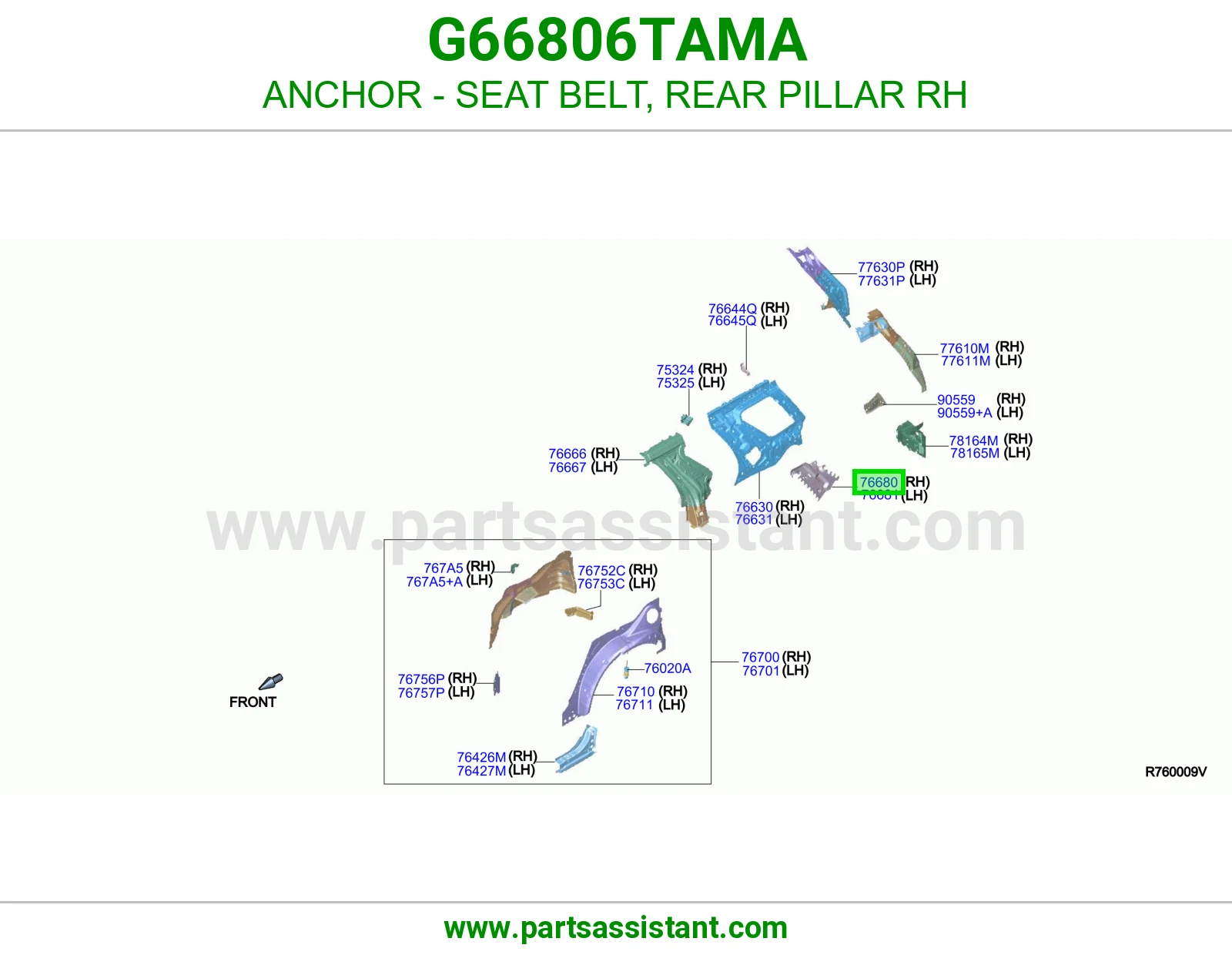 قاعدة تثبيت حزام أمان عمود خلفي يمين G66806TAMA