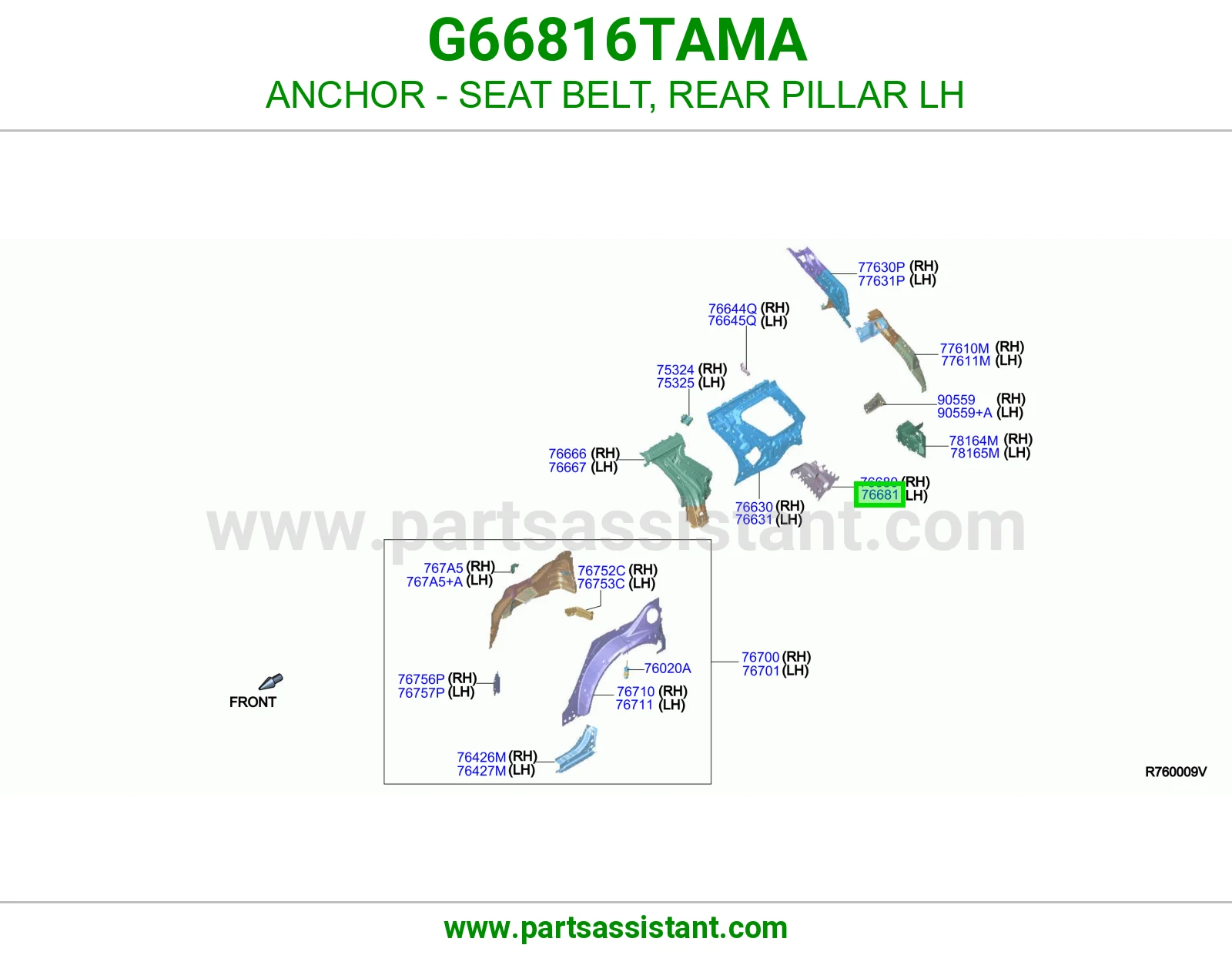 قاعدة تثبيت حزام أمان عمود خلفي يسار G66816TAMA