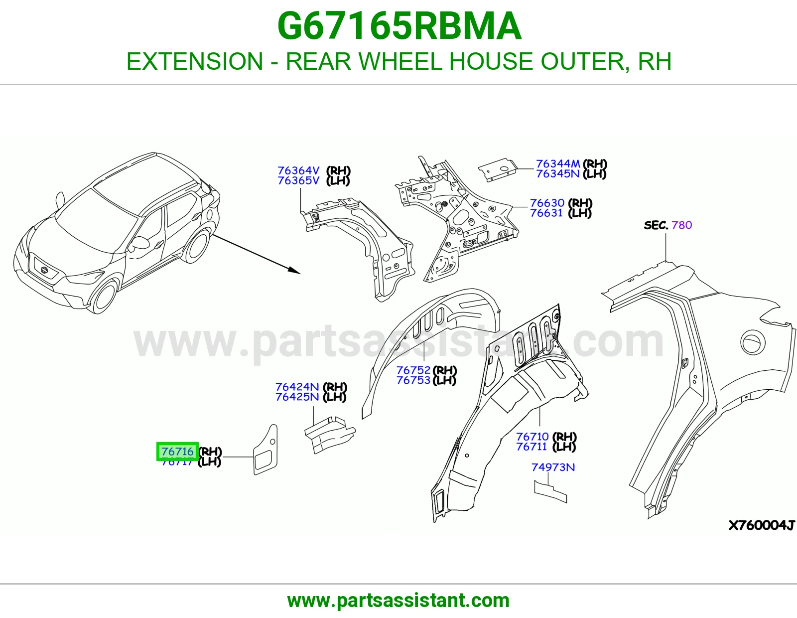 تكملة حوض رفرف خلفي خارجي يمين G67165RBMA