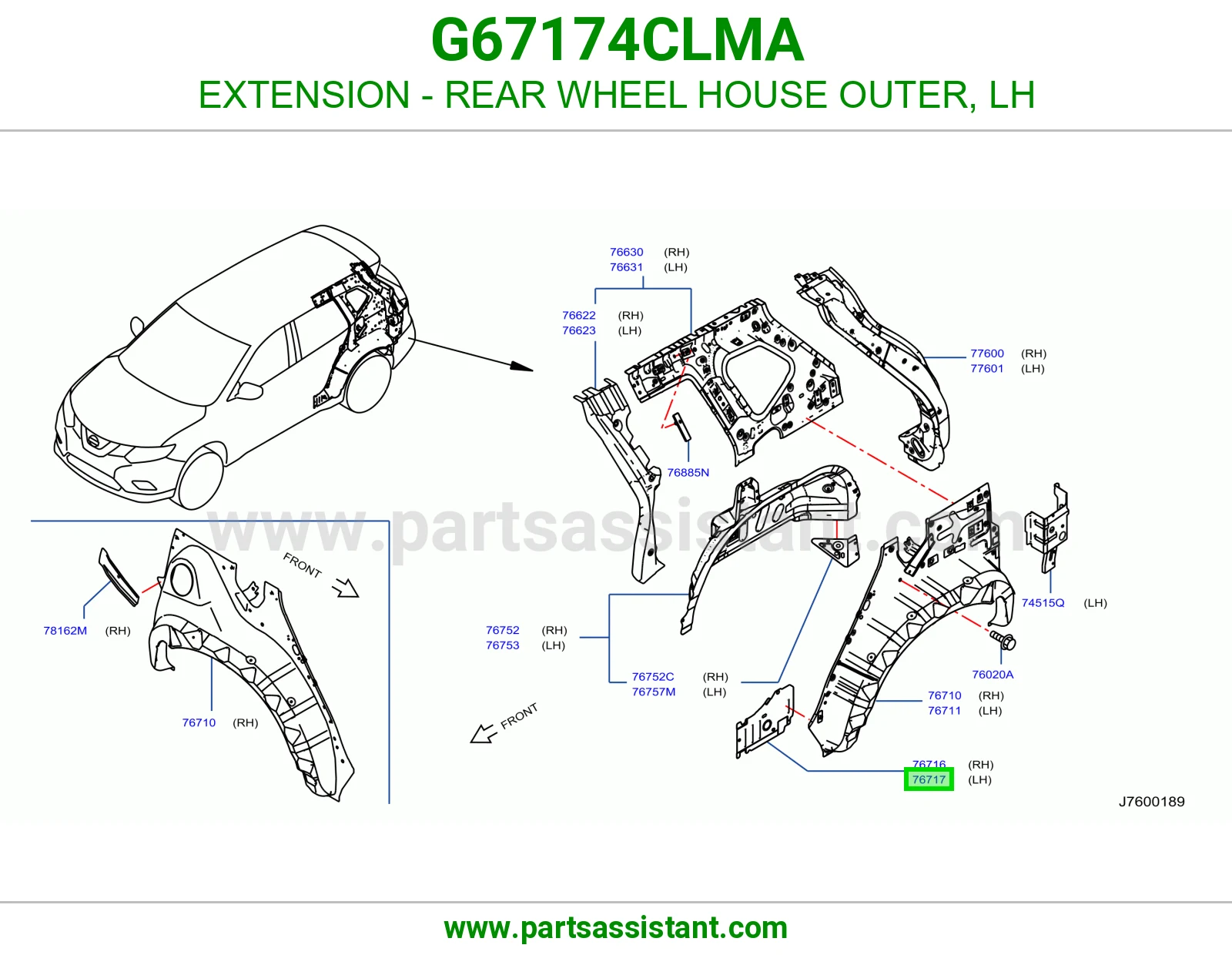تكملة حوض رفرف خلفي خارجي يسار G67174CLMA