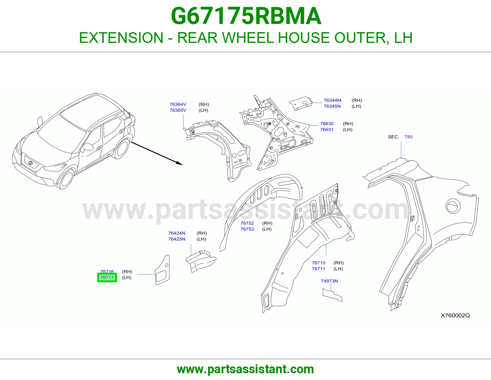 تكملة حوض رفرف خلفي خارجي يسار G67175RBMA