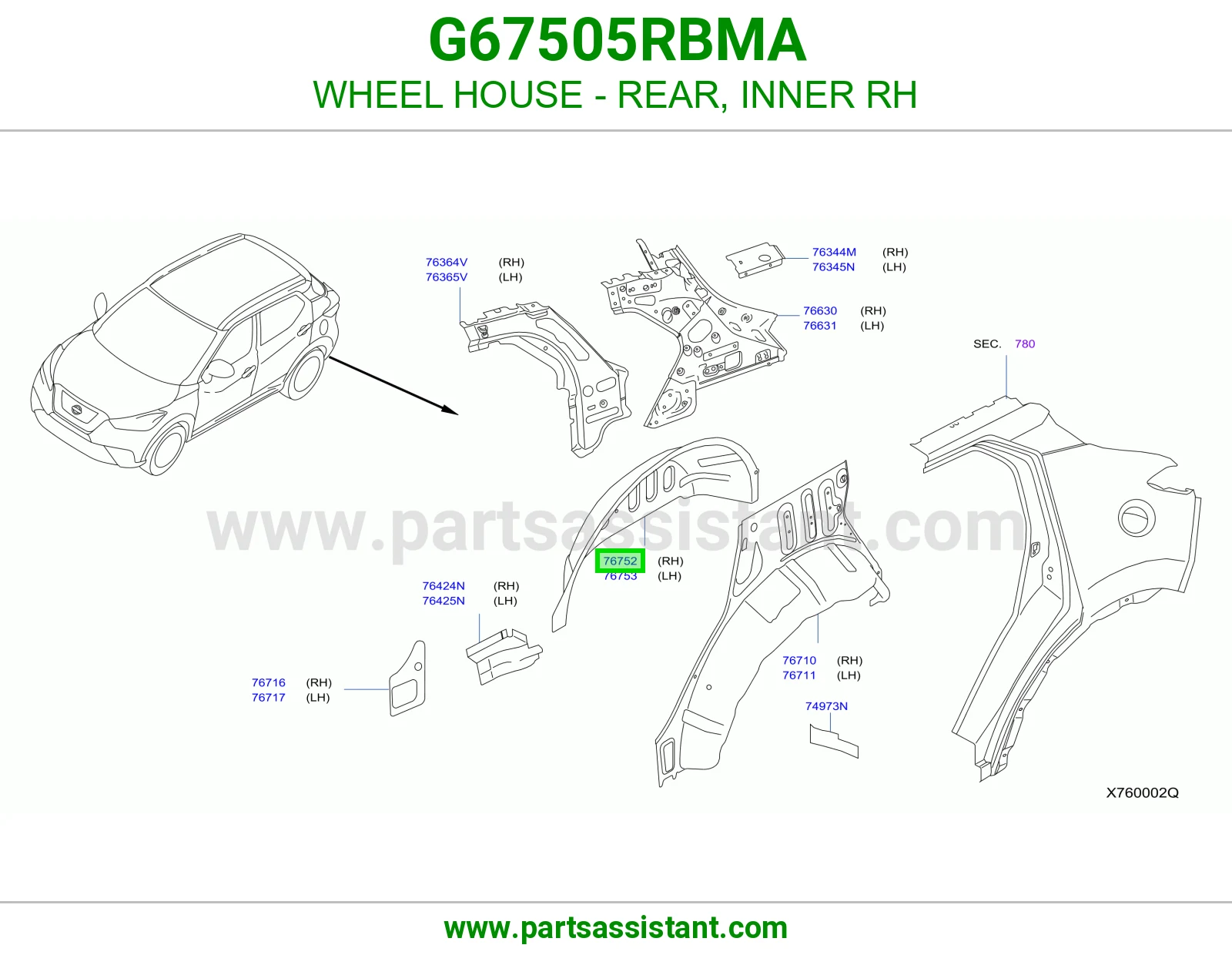 بيت كفر خلفي داخلي يمين G67505RBMA