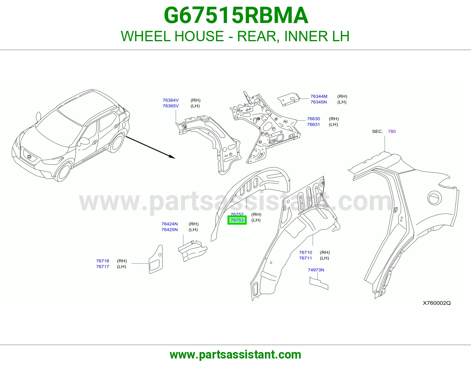بيت كفر خلفي داخلي يسار G67515RBMA