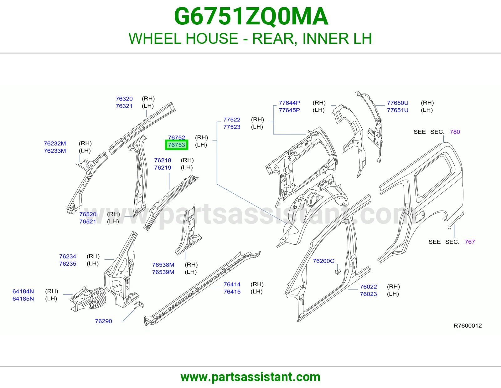 بيت كفر خلفي داخلي يسار G6751ZQ0MA