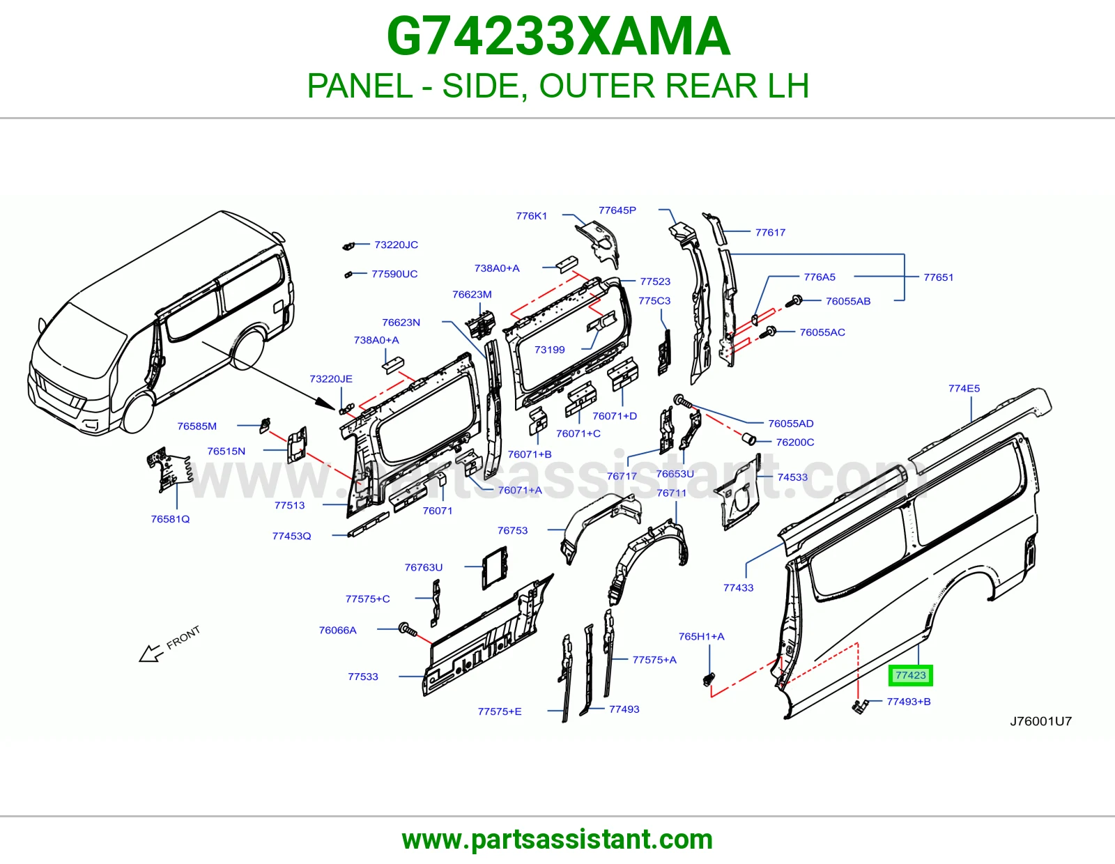صاجة جانبي خلفي يسار خارجي G74233XAMA