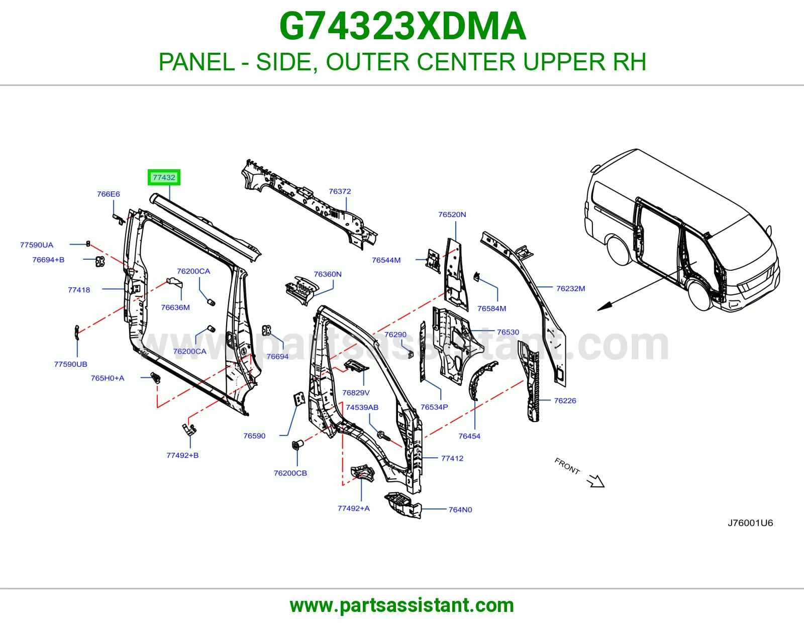 صاجة جانبي أوسط يمين خارجي فوق G74323XDMA