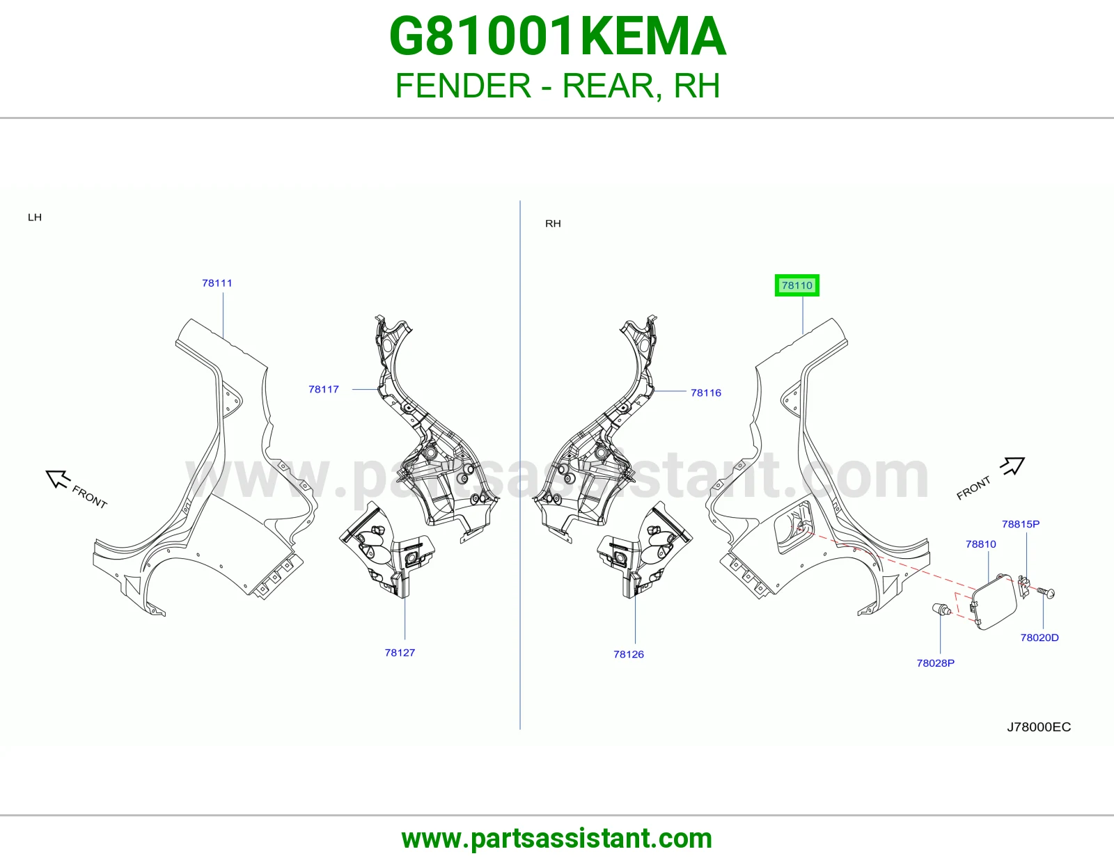 رفرف خلفي يمين G81001KEMA