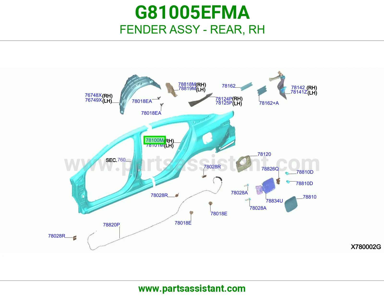 رفرف خلفي يمين G81005EFMA