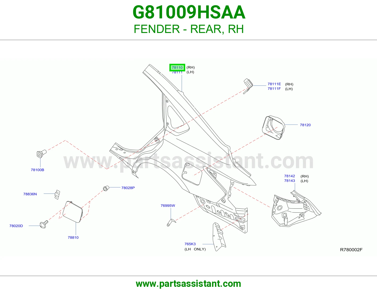 FENDER - REAR, RH G81009HSAA