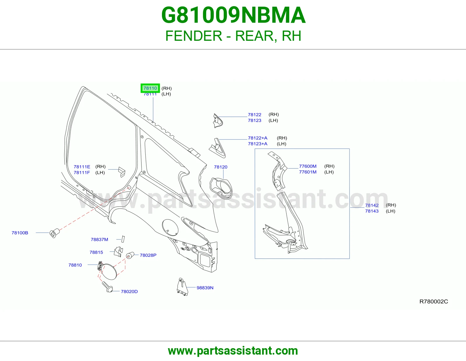 رفرف خلفي يمين G81009NBMA