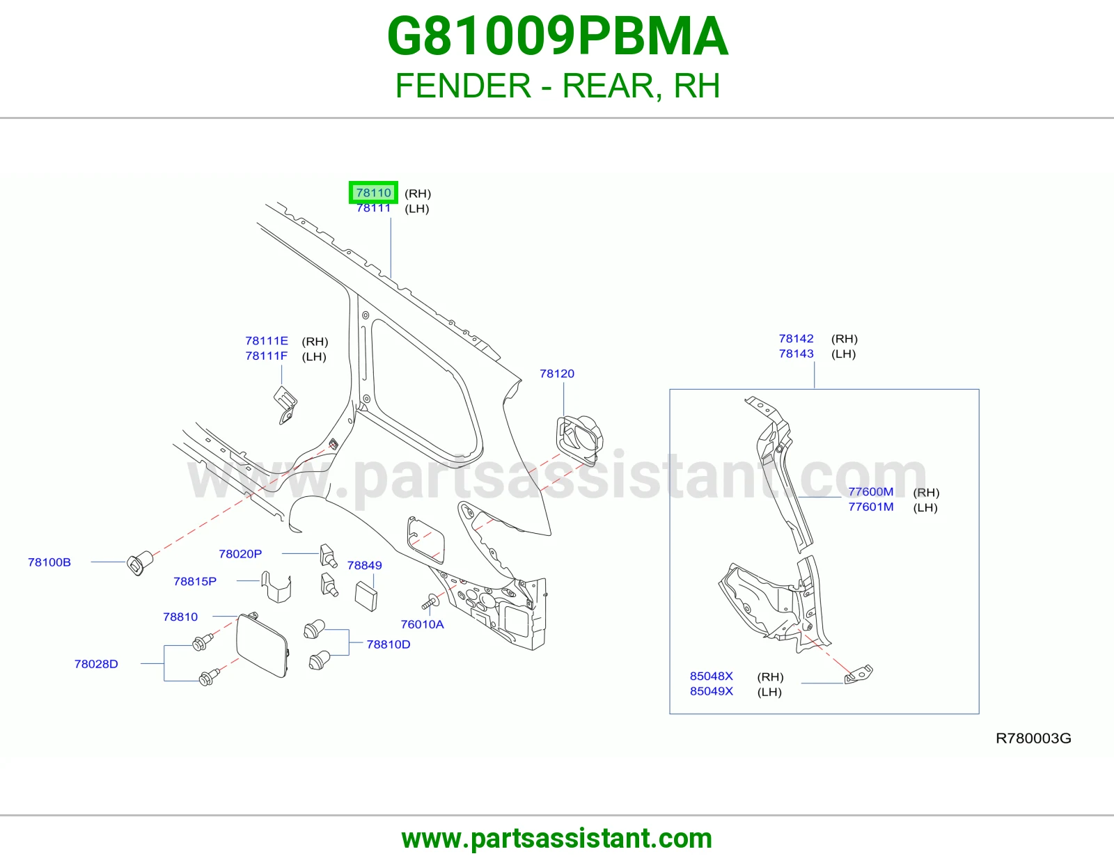 رفرف خلفي يمين G81009PBMA