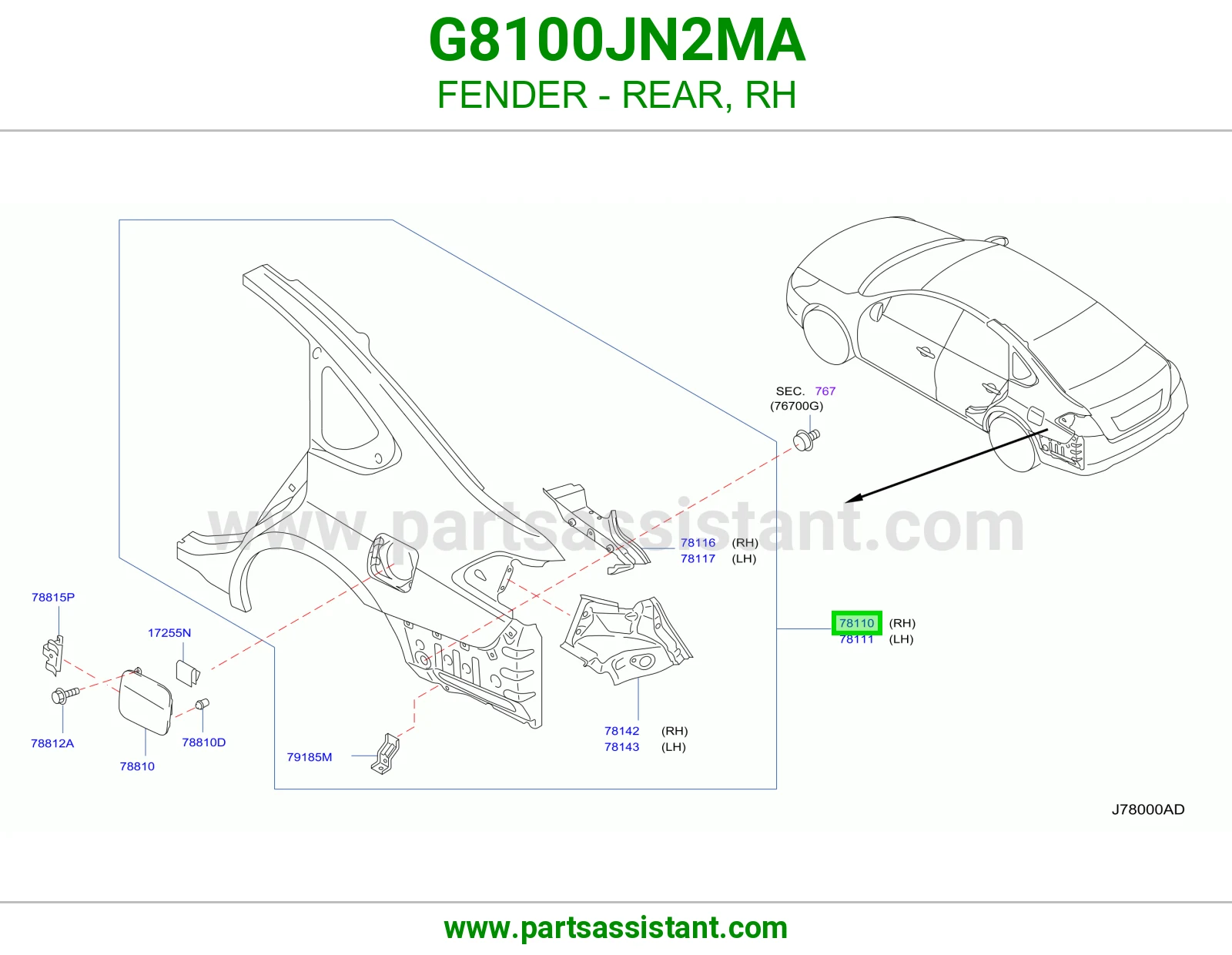 رفرف خلفي يمين G8100JN2MA