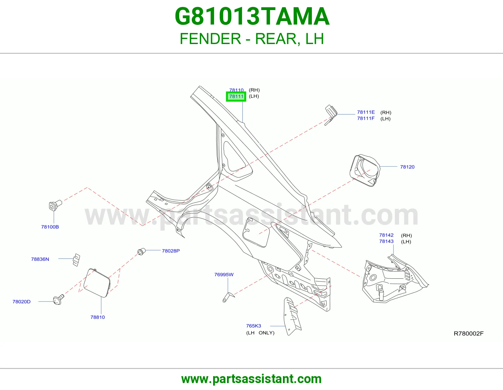 FENDER - REAR, LH G81013TAMA