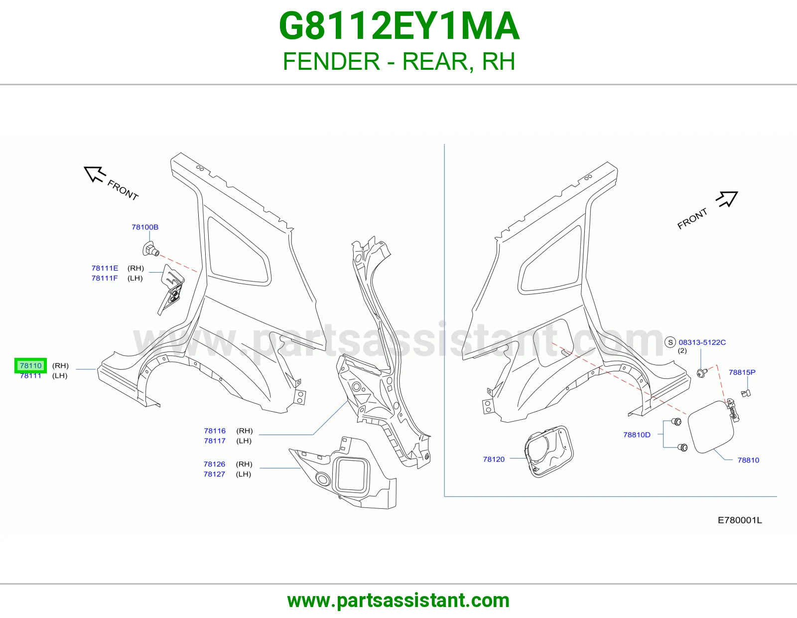 رفرف خلفي يمين G8112EY1MA