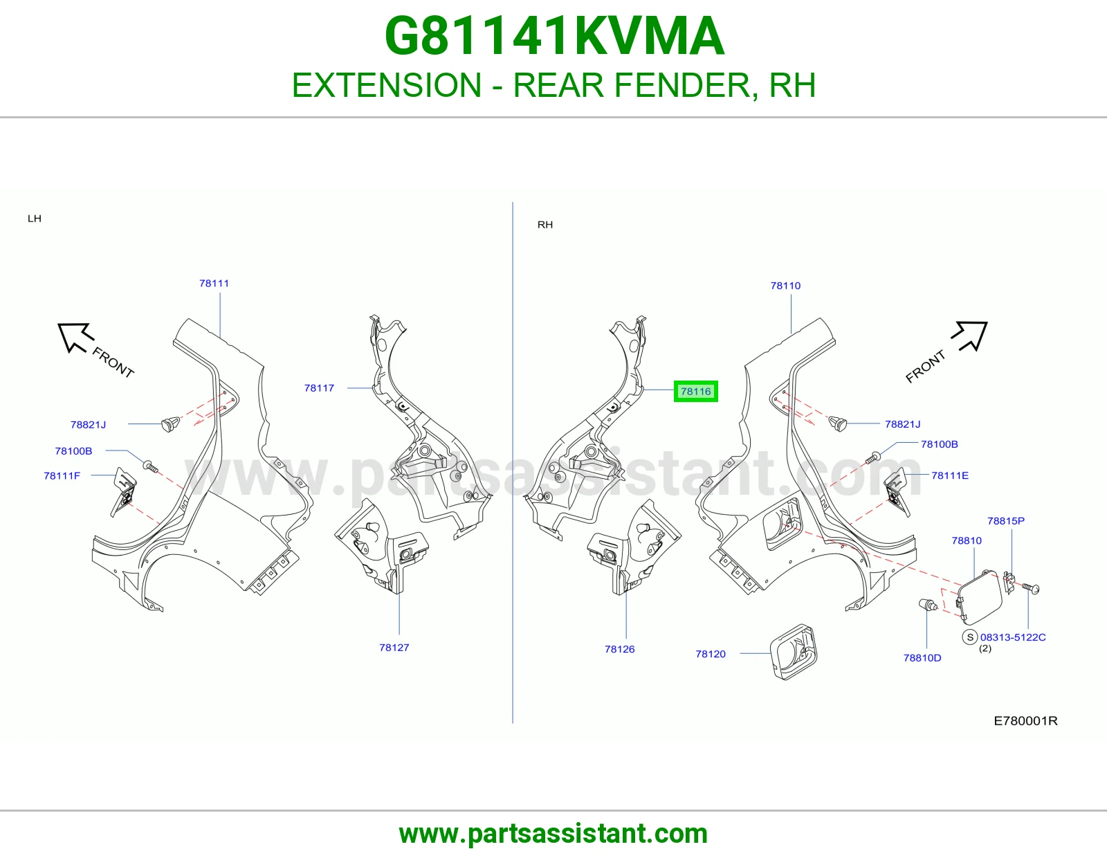 تكملة رفرف خلفي يمين G81141KVMA