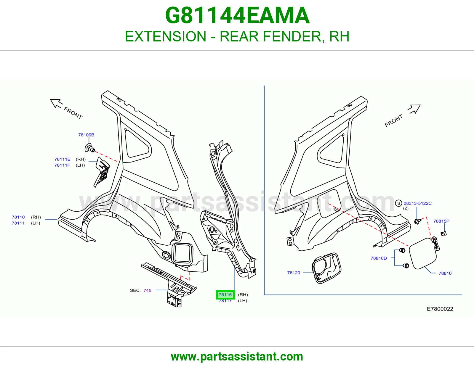 تكملة رفرف خلفي يمين G81144EAMA