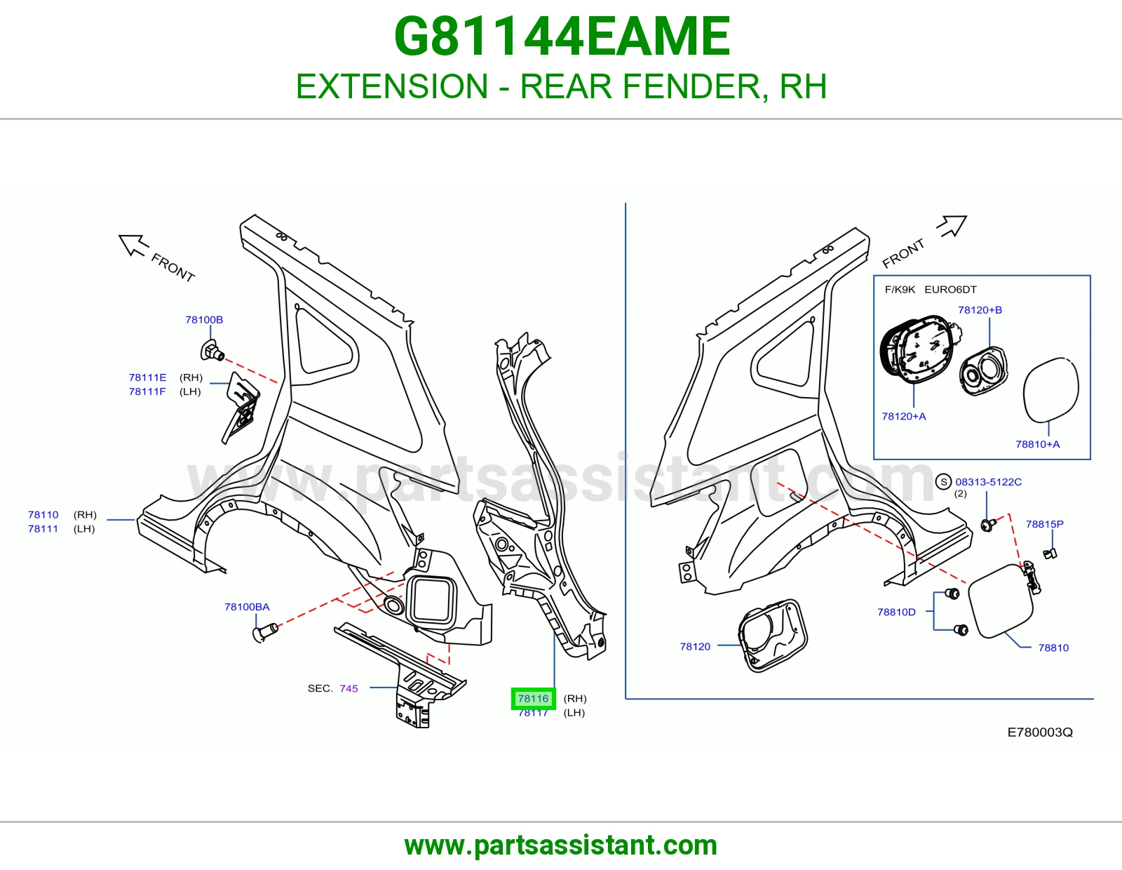 تكملة رفرف خلفي يمين G81144EAME