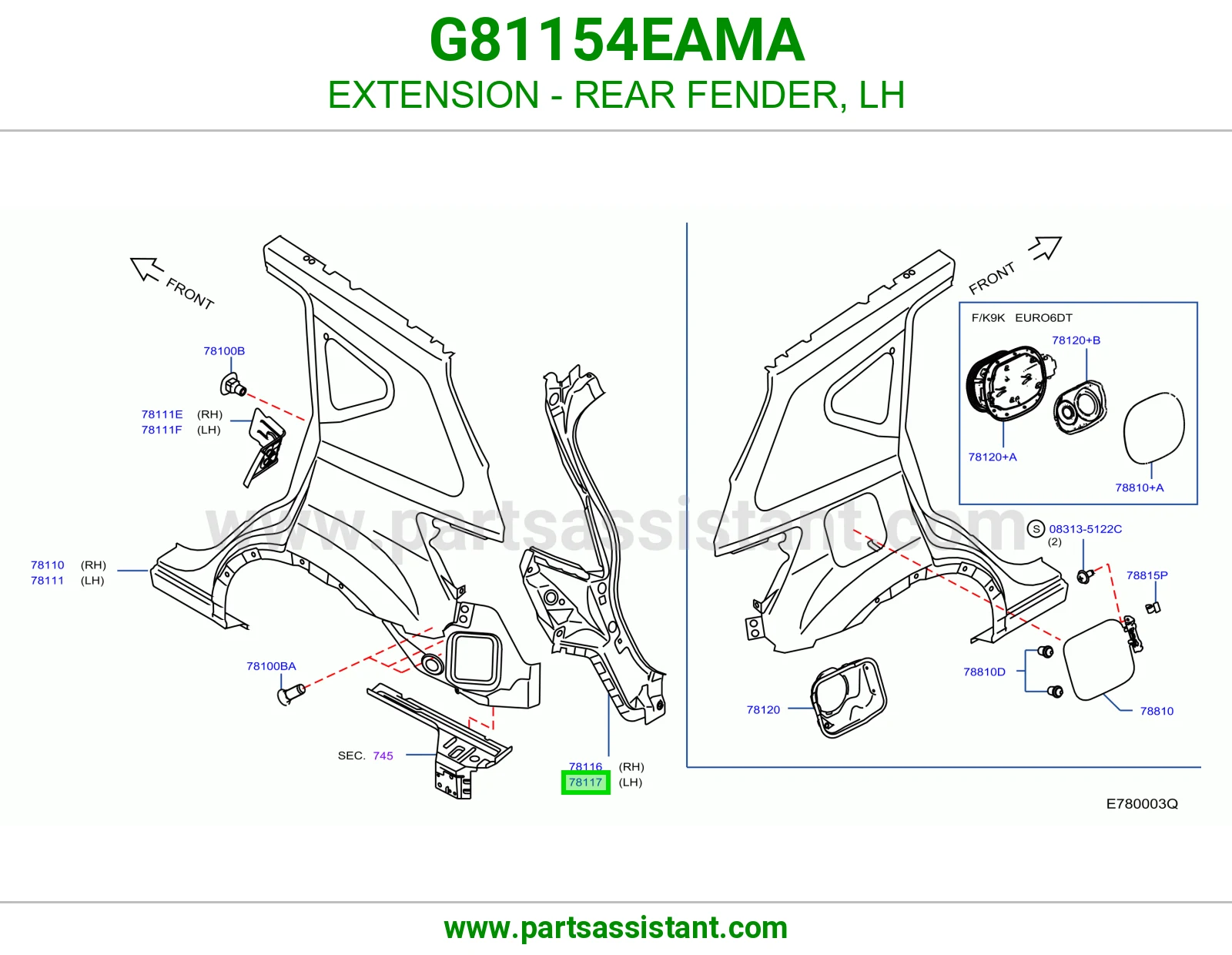 EXTENSION - REAR FENDER, LH G81154EAMA